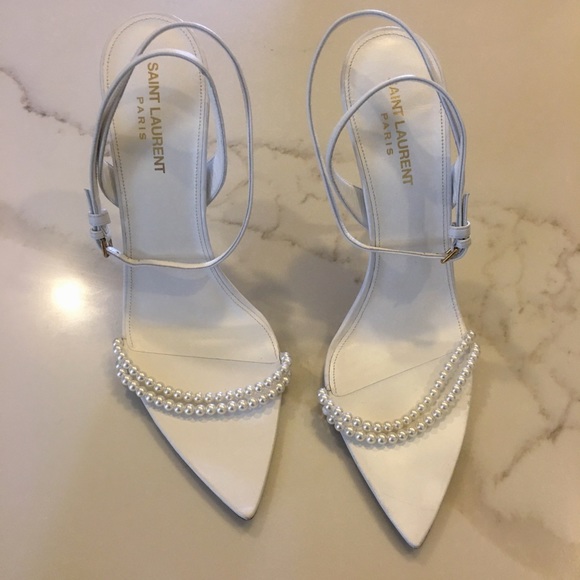 Saint Laurent | Shoes | Saint Laurent Luna Pointed Toe Simulated Pearl High  Heel Sandals | Poshmark